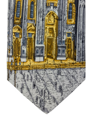 Fornasetti Tie Blue Gray 'Faciatto Duomo' Design- Wide Necktie