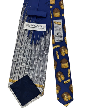 Fornasetti Tie Blue Duomo And Panettone Print- Wide Necktie