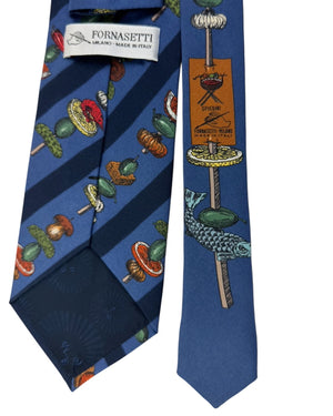 Fornasetti Tie Blue Skewered Cocktail Veggies- Wide Necktie