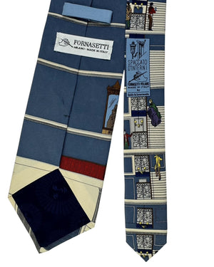 Fornasetti Tie Midnight Blue Building Interior Scene- Wide Necktie