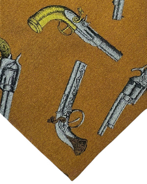 Fornasetti Tie Brown Revolver Design - Wide Necktie