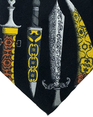 Fornasetti Tie Black Arma Bianca Design - Wide Necktie