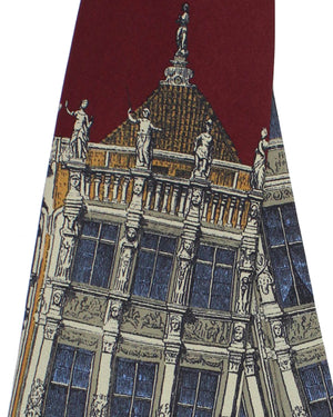Fornasetti Silk Tie Gray Brown Maroon Italian Architecture Design - Wide Necktie