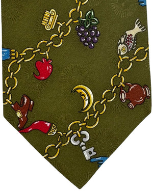 Fornasetti Tie Forest Green Charm Chain Novelty Print - Wide Necktie