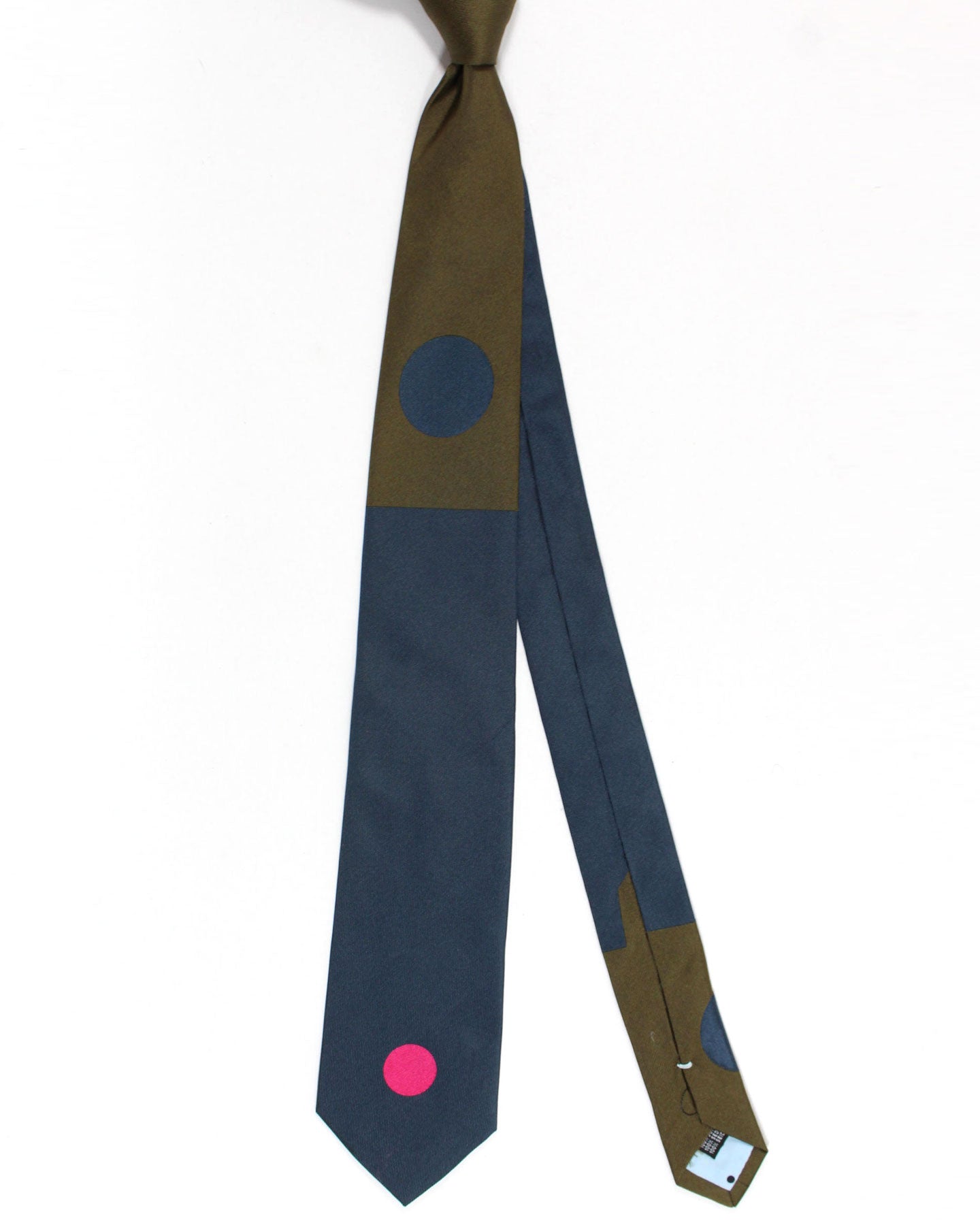 Gene Meyer Silk Designer Tie Dark Blue Brown Pink Large Dots - Hand Made in Italy