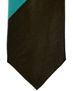 Gene Meyer Necktie Olive Aqua Stripes - Hand Made In Italy