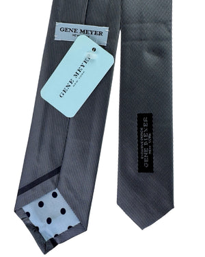 Gene Meyer Tie Charcoal Grey with Blue Accent Block - Hand Made In Italy