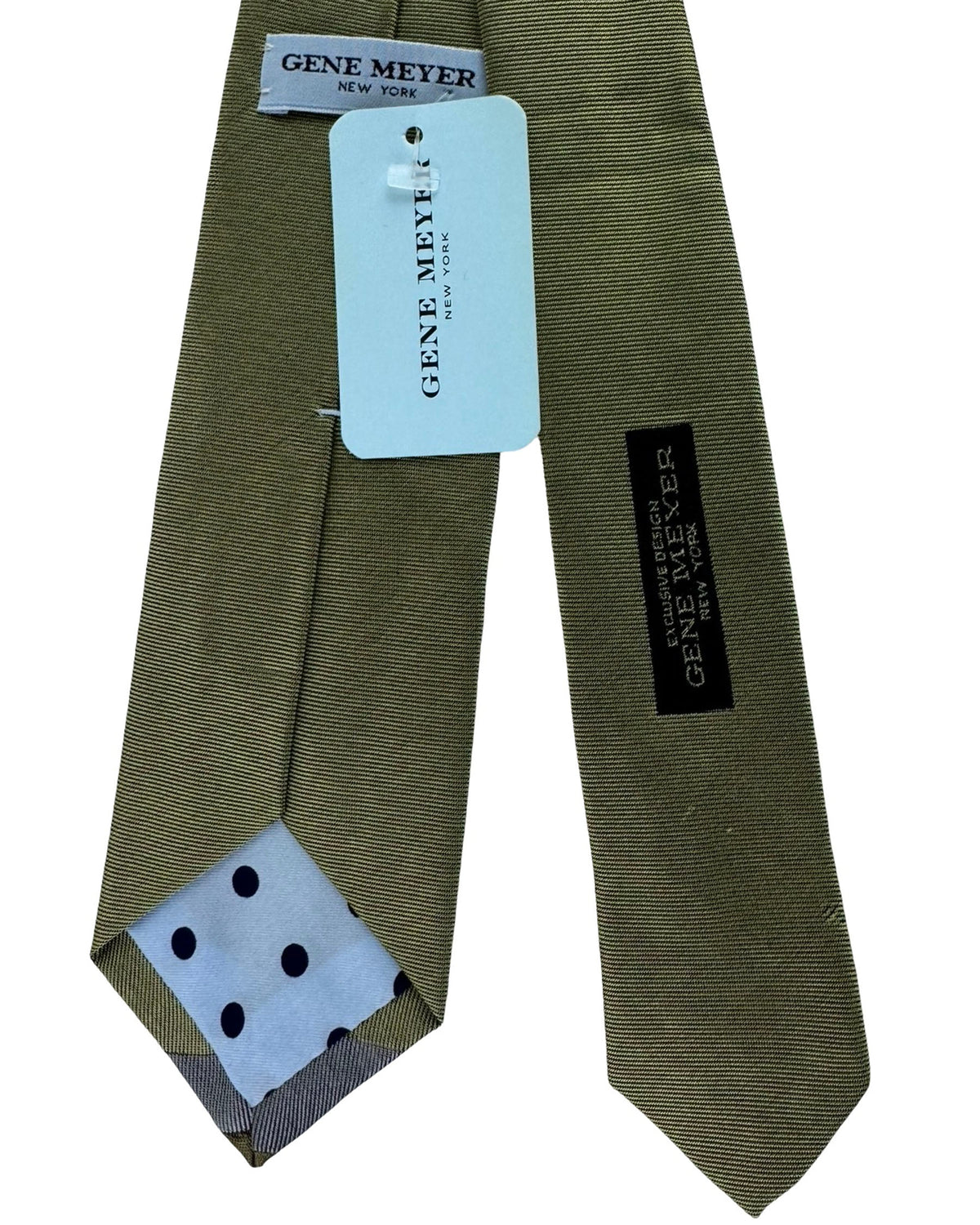 Gene Meyer Tie Olive Green with Grey Geometric Pane- Hand Made In Italy