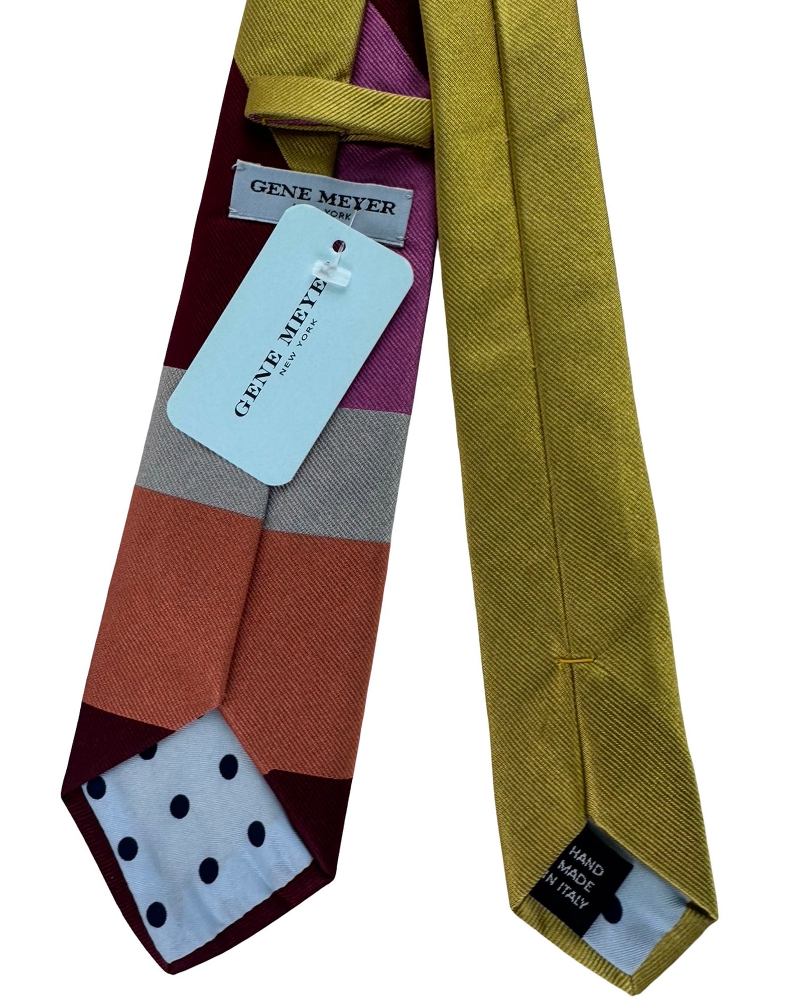 Gene Meyer Tie Olive Green And Bordeaux Panels- Hand Made In Italy