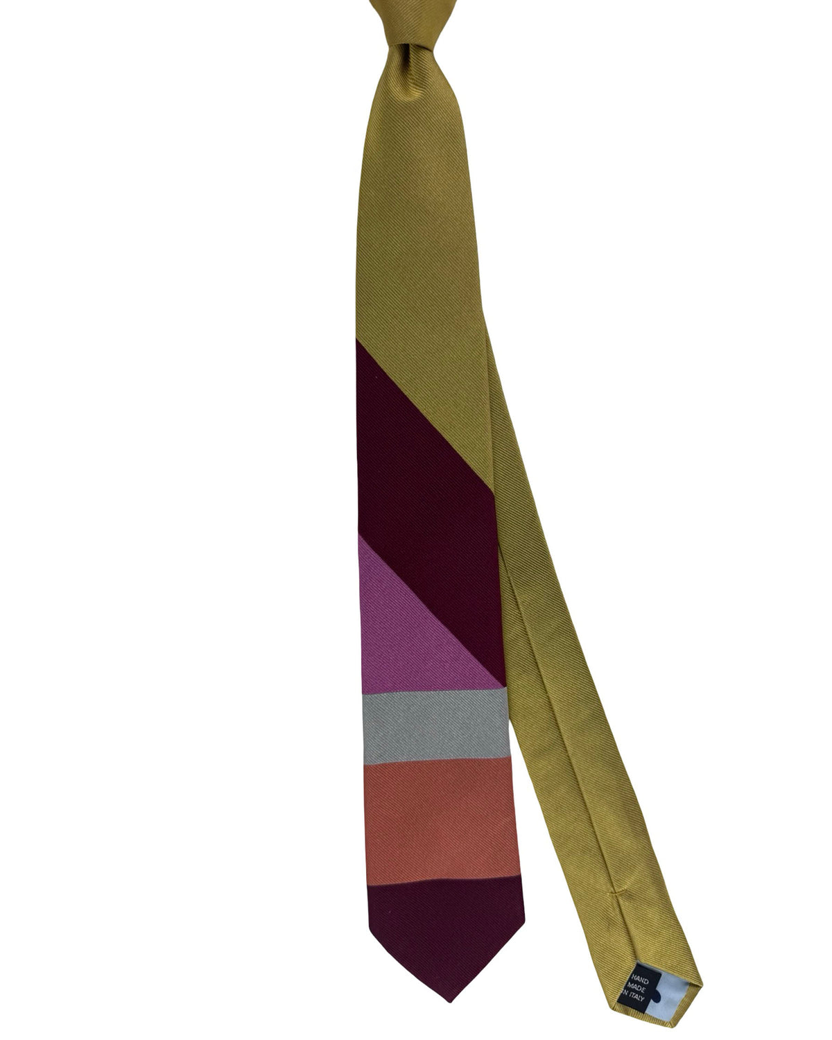 Gene Meyer Tie Olive Green And Bordeaux Panels- Hand Made In Italy