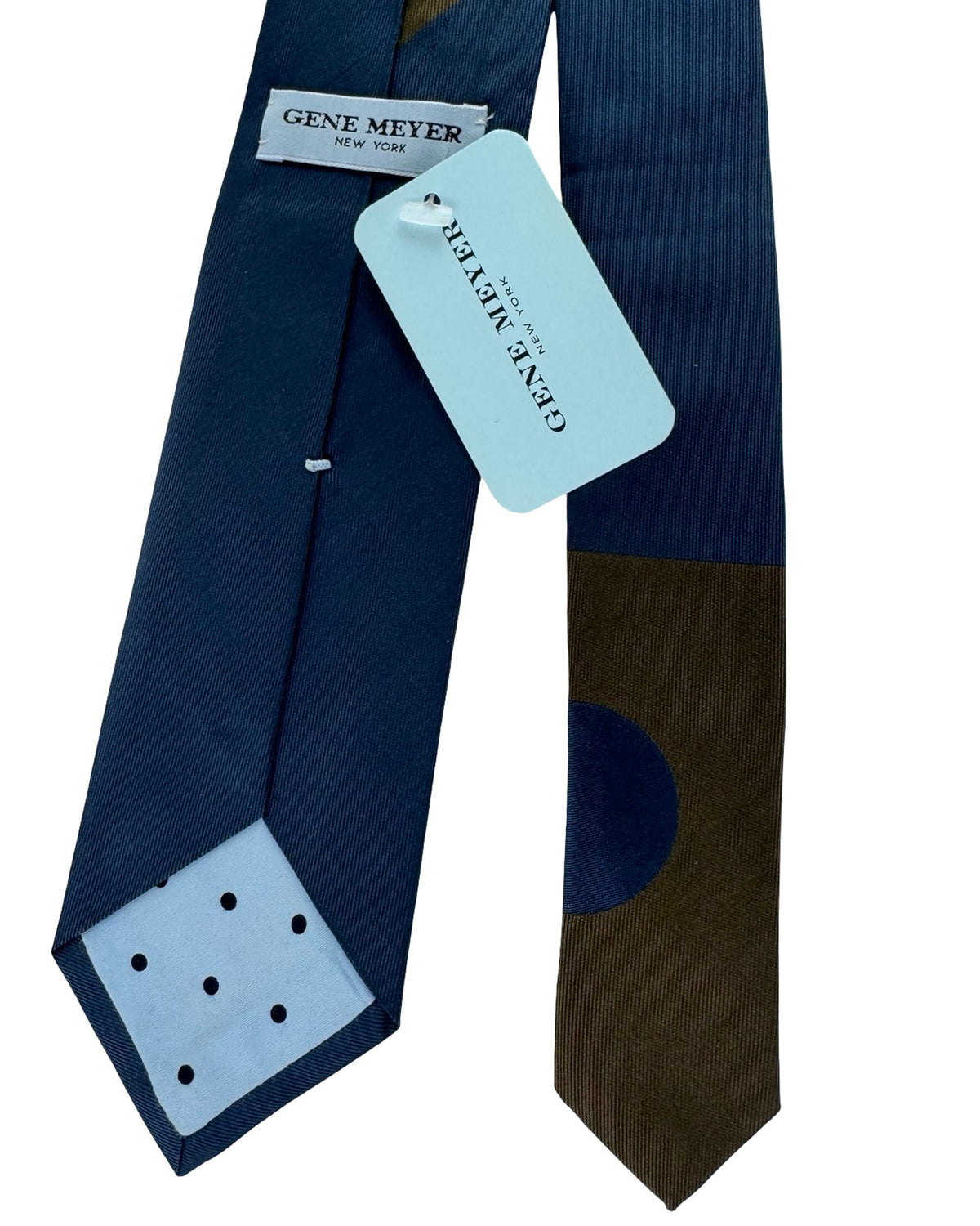 Gene Meyer Tie Brown and Navy Solid with Circular Accent- Hand Made In Italy