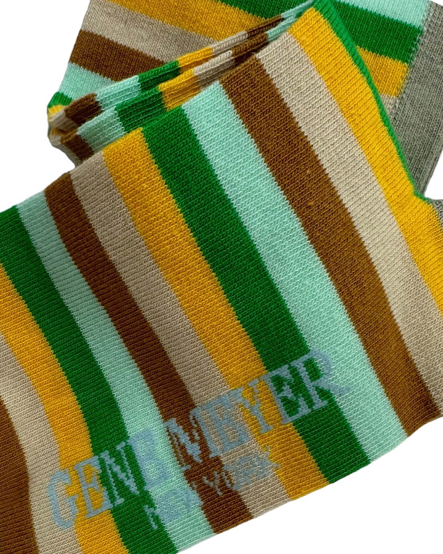 Gene Meyer Men Socks Green Brown Yellow Stripes - Made In Italy
