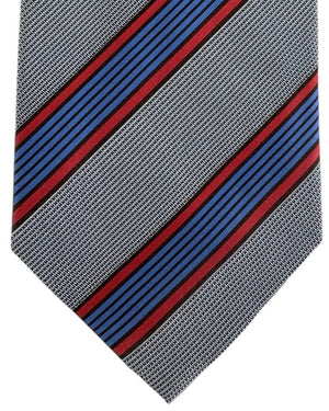Giampaolo Tie Black, Red and Blue Diagonal Stripe - Sartorial SALE
