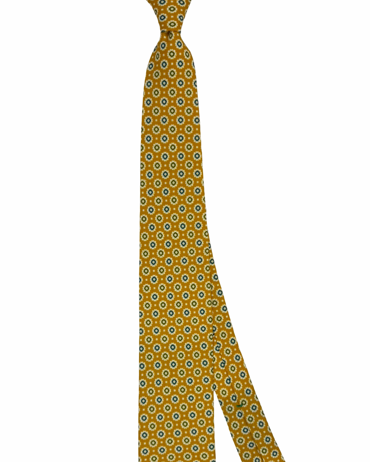 Giampaolo Linen Tie Mustard Blue Green Mini Flowers - Sartorial
