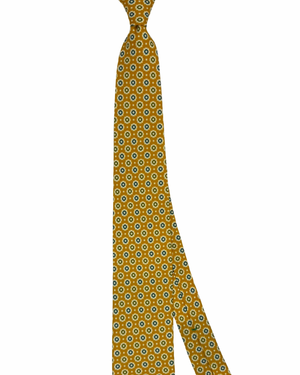 Giampaolo Linen Tie Mustard Blue Green Mini Flowers - Sartorial