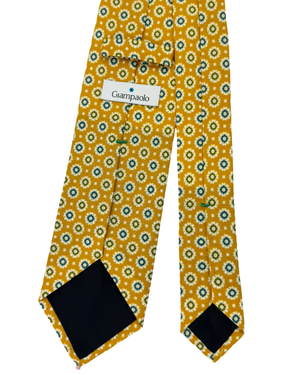 Giampaolo Linen Tie Mustard Blue Green Mini Flowers - Sartorial
