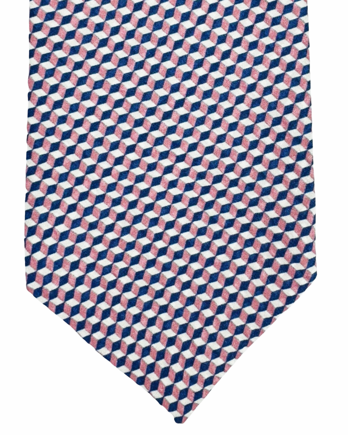 Giampaolo Silk Tie Brick Royal Blue Pink Silver Diamond Pattern - Sartorial