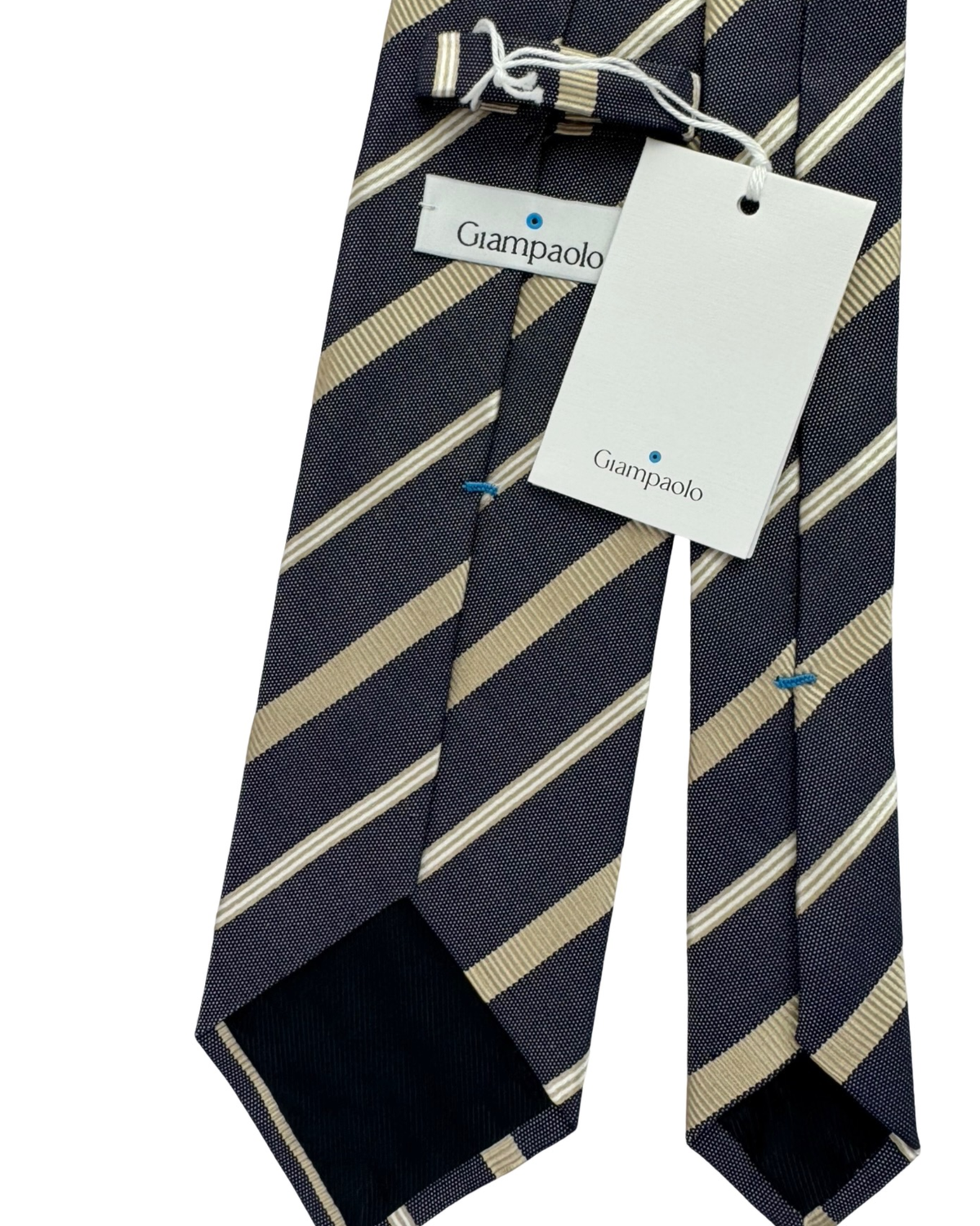 Giampaolo Silk Tie Navy Silver Taupe Stripes