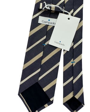 Giampaolo Silk Tie Navy Silver Taupe Stripes
