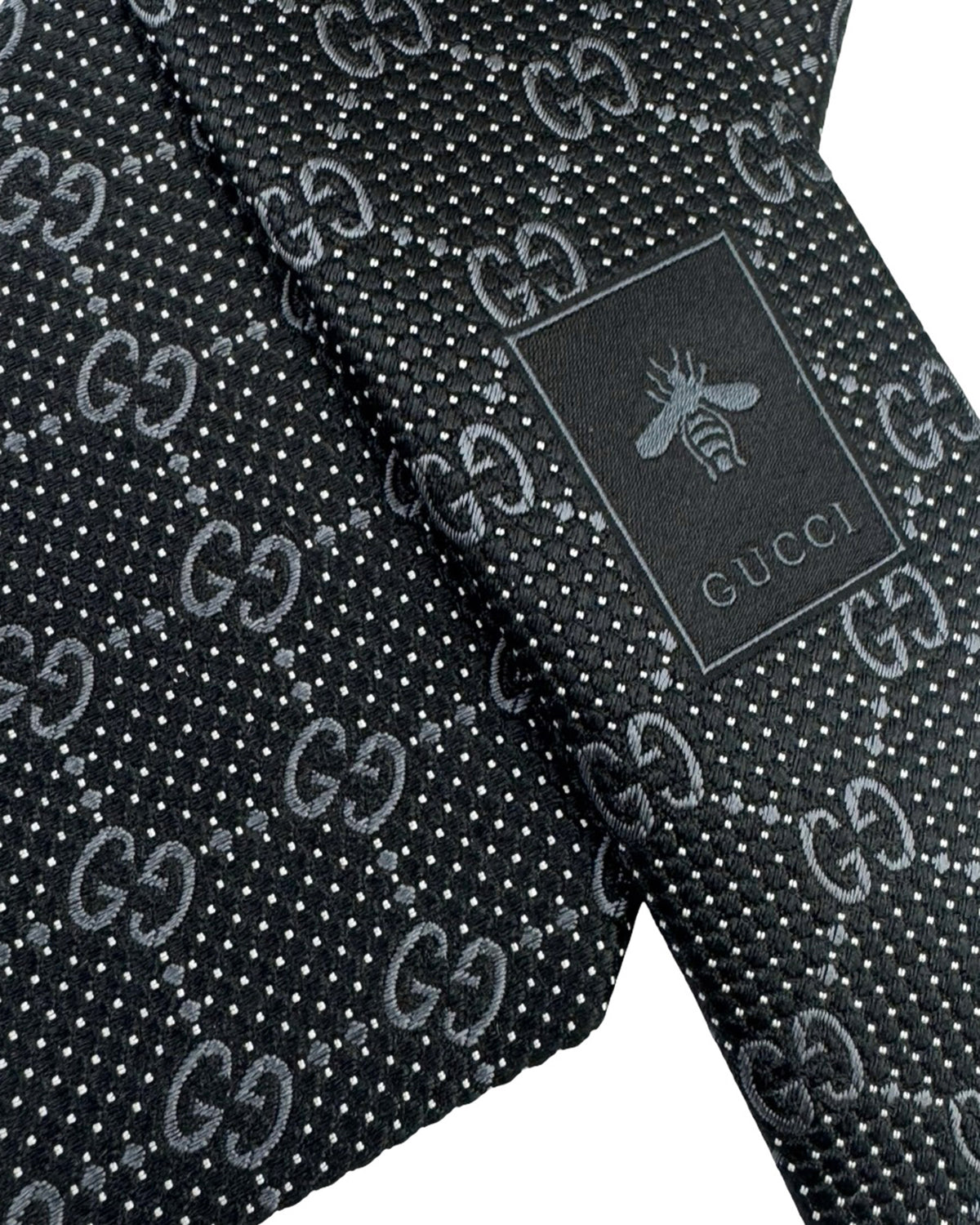 Gucci Tie Black Gray GG Pattern Deiene