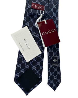 Gucci Silk Tie GG Pattern Navy Blue