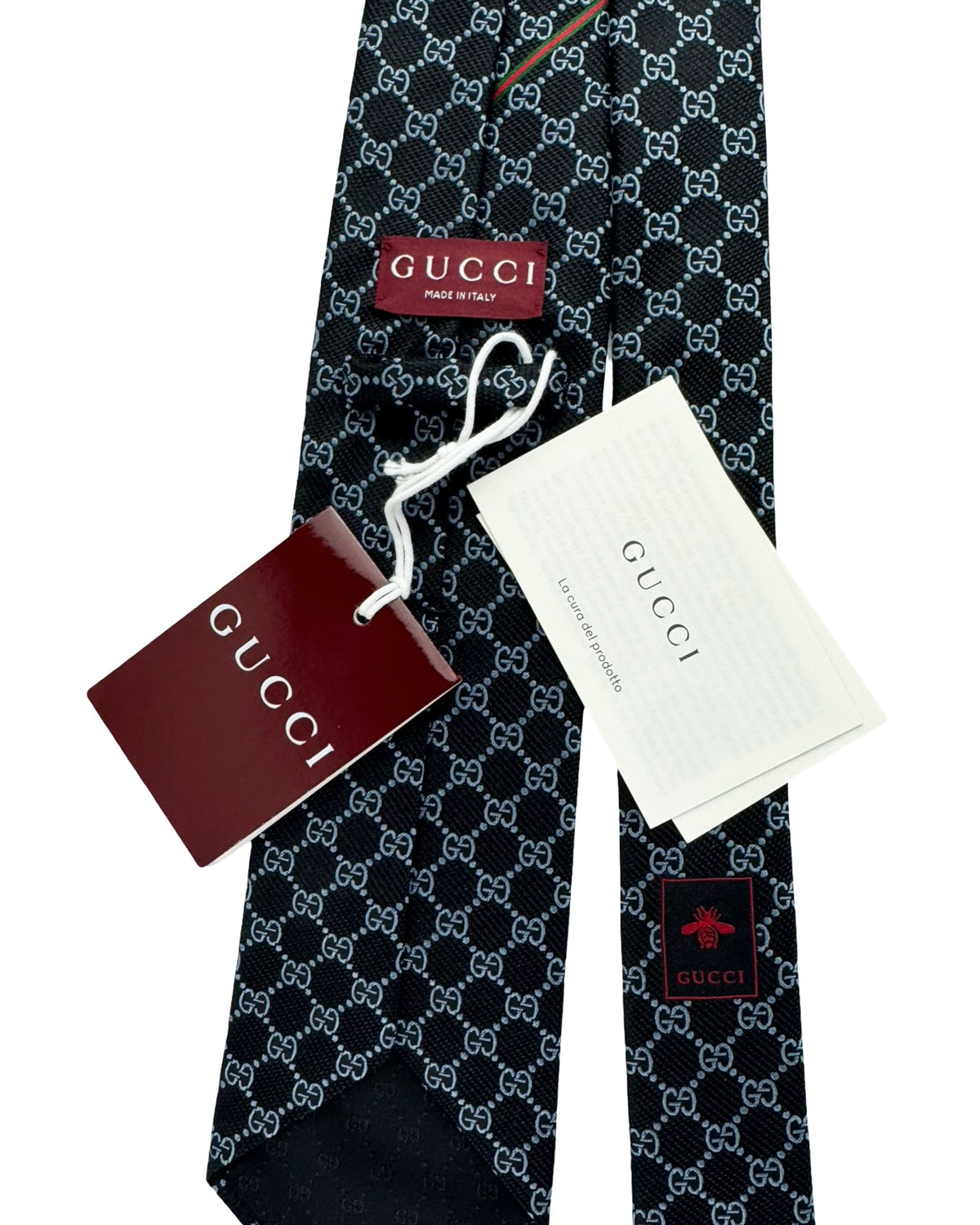 Gucci Tie Midnight Blue GG Pattern Green Red Stripe
