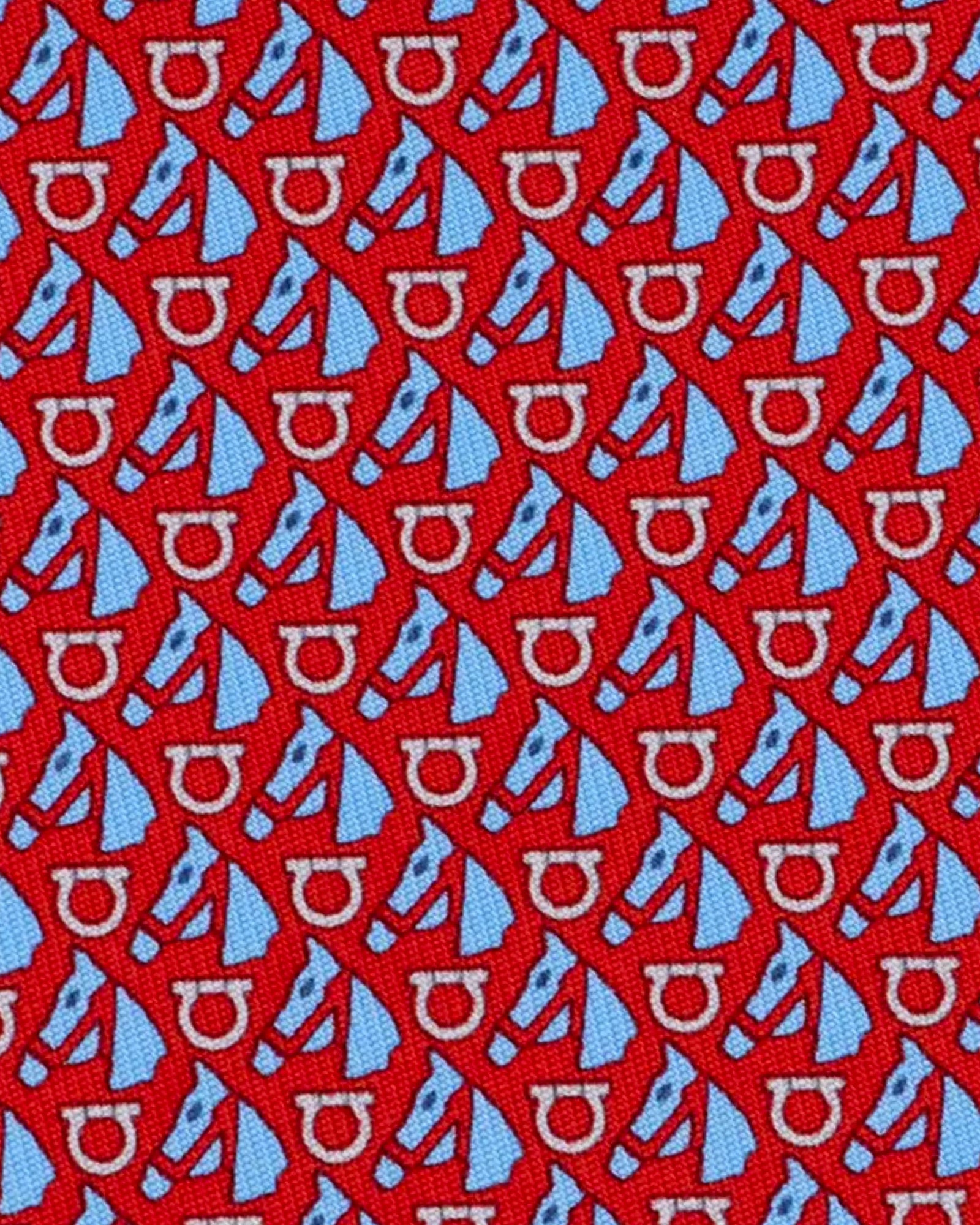Salvatore Ferragamo Tie Red With Blue Horse And Gancini Pattern