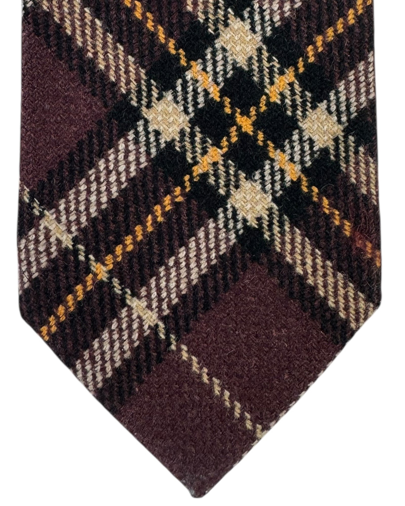 Isaia Wool Tie Brown Plaid Check