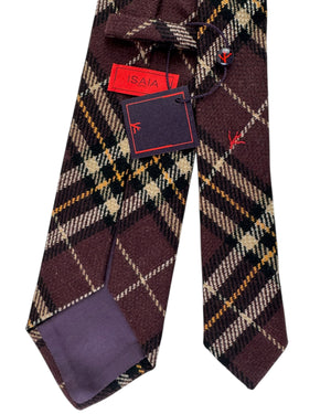 Isaia Tie Brown Plaid Check Cashmere Wool