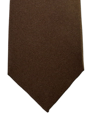 Isaia Tie Solid Dark Brown Grosgrain