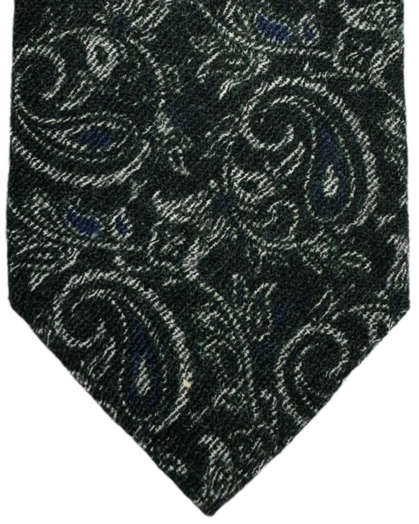 Isaia Sevenfold Tie Black and Green Tonal Paisley