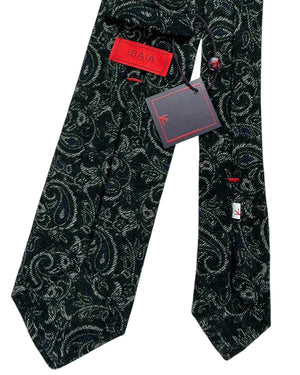 Isaia Sevenfold Tie Black and Green Tonal Paisley