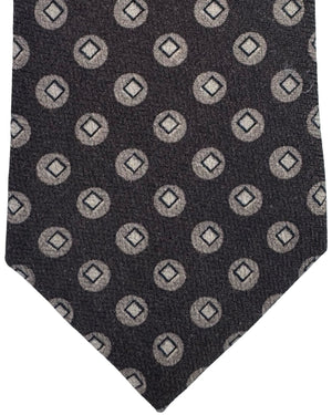 Isaia Sevenfold Tie Brown Geometric Medallion - Wool Silk