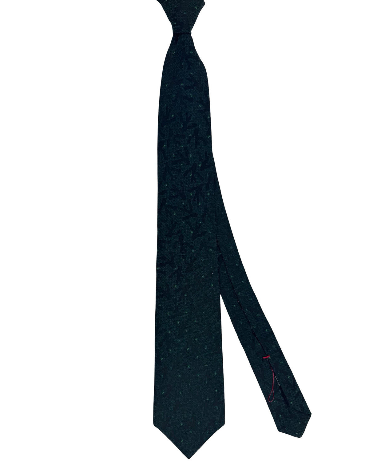 Isaia Sevenfold Tie Dark Green Coral Logo - Wool Silk Wide Necktie