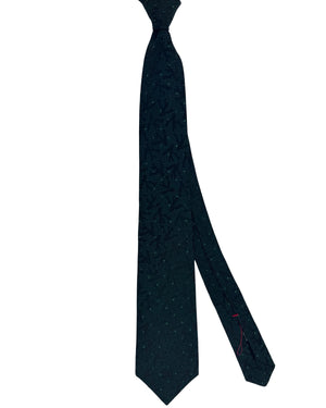 Isaia Sevenfold Tie Dark Green Coral Logo - Wool Silk Wide Necktie