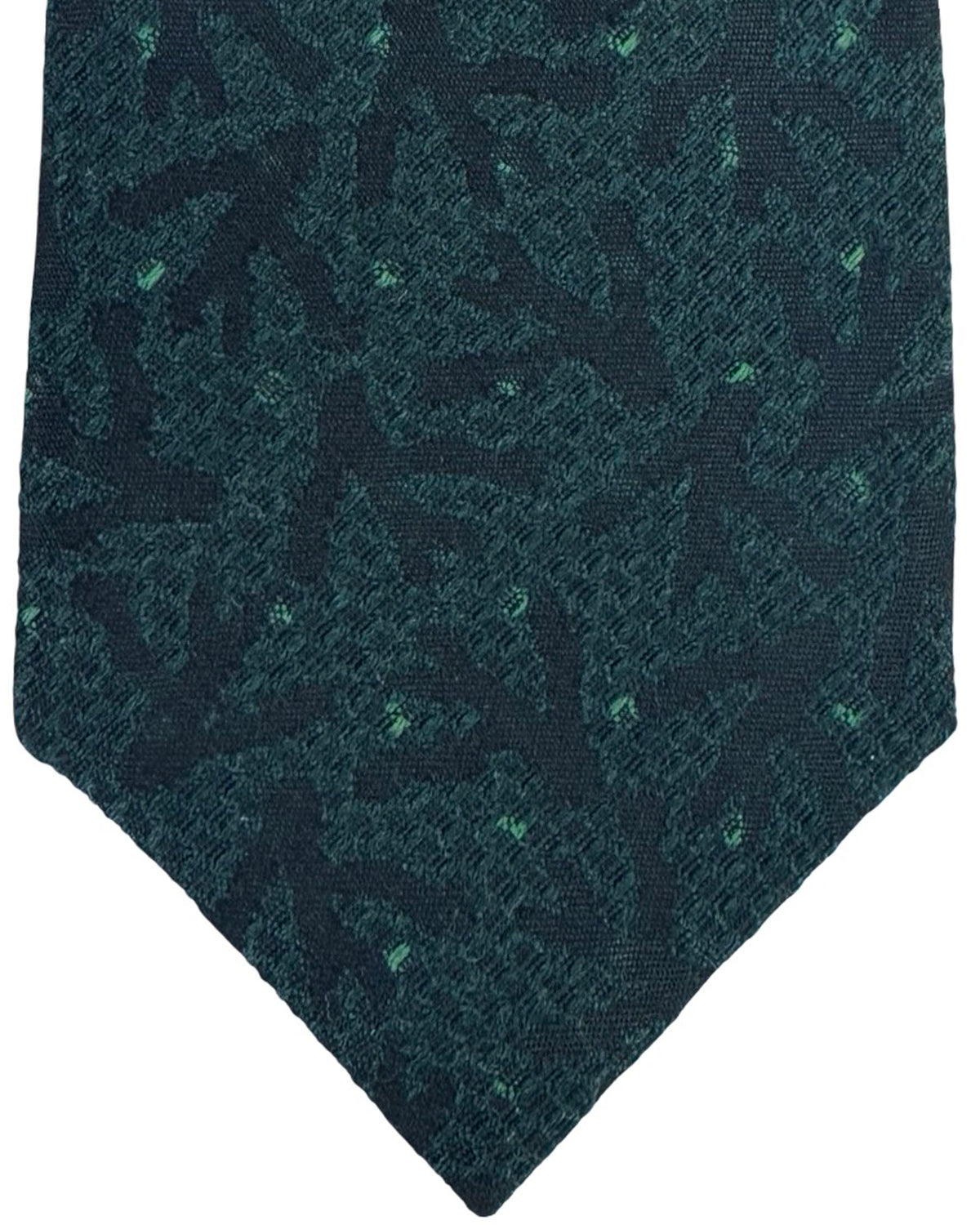 Isaia Sevenfold Tie Dark Green Coral Logo - Wool Silk Wide Necktie