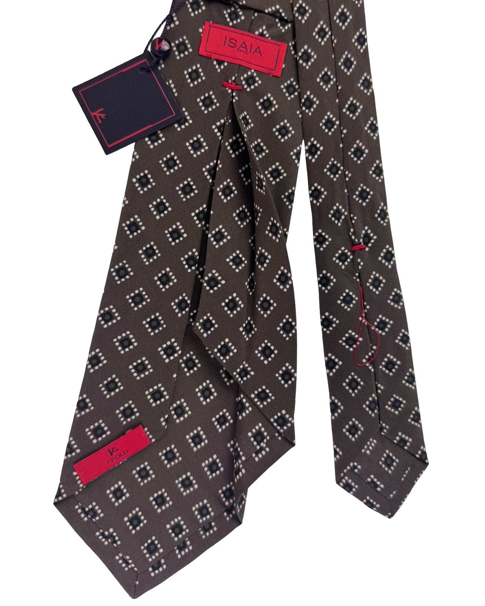Isaia Sevenfold Tie Brown Diamond Dot Pattern