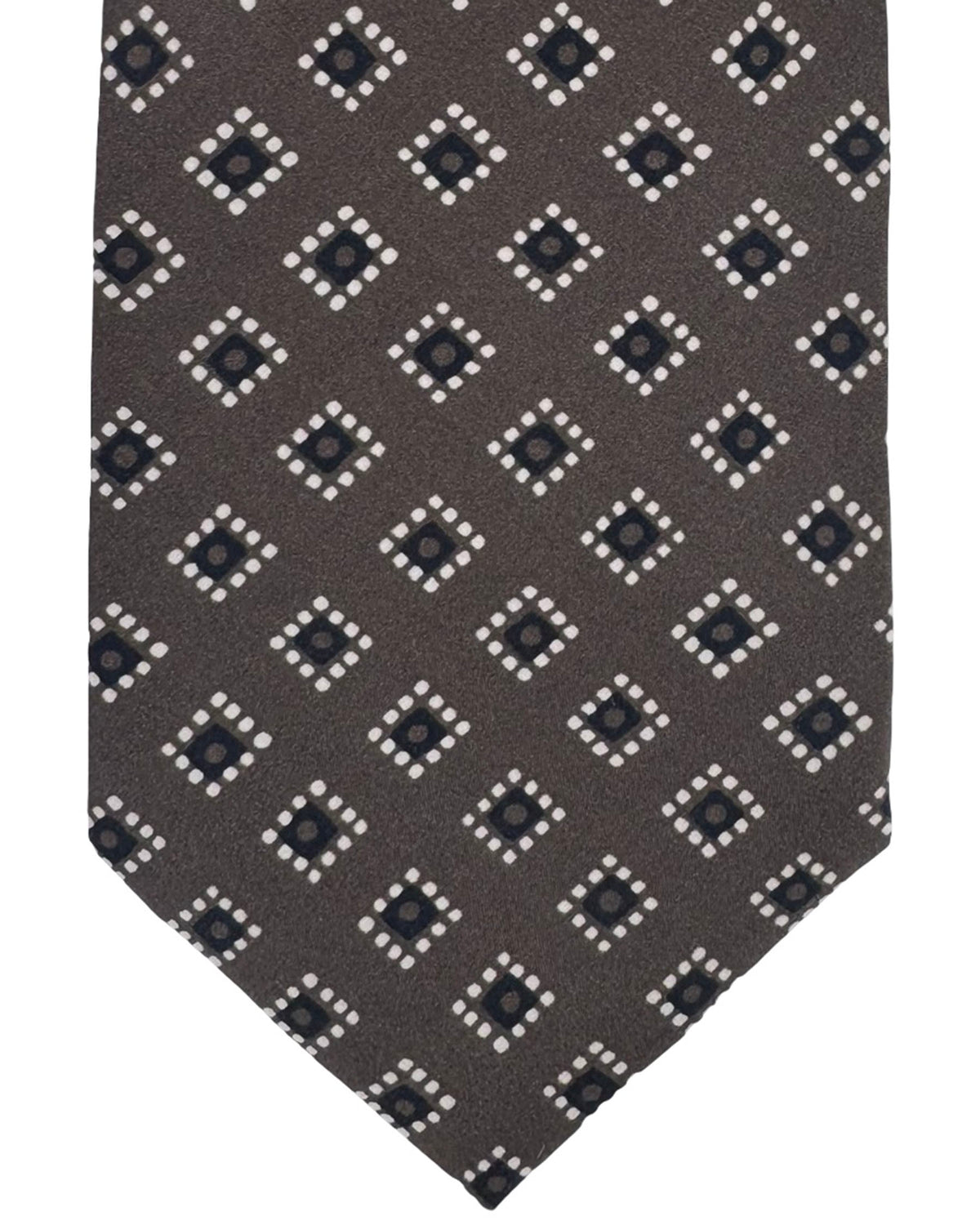 Isaia Sevenfold Tie Brown Diamond Dot Pattern