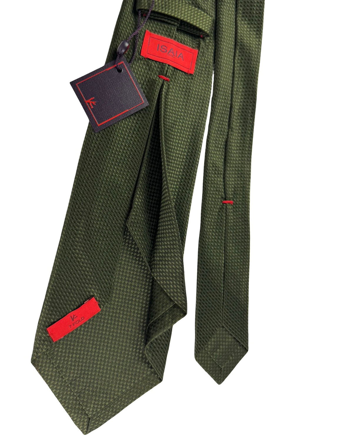 Isaia Sevenfold Tie Forrest Green Basket Weave