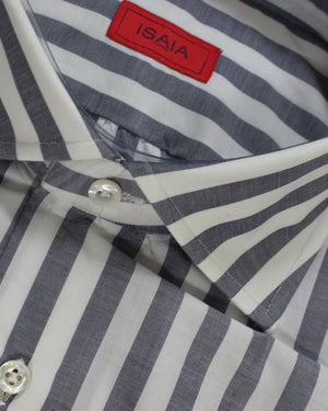 Isaia Dress Shirt White Gray Stripes