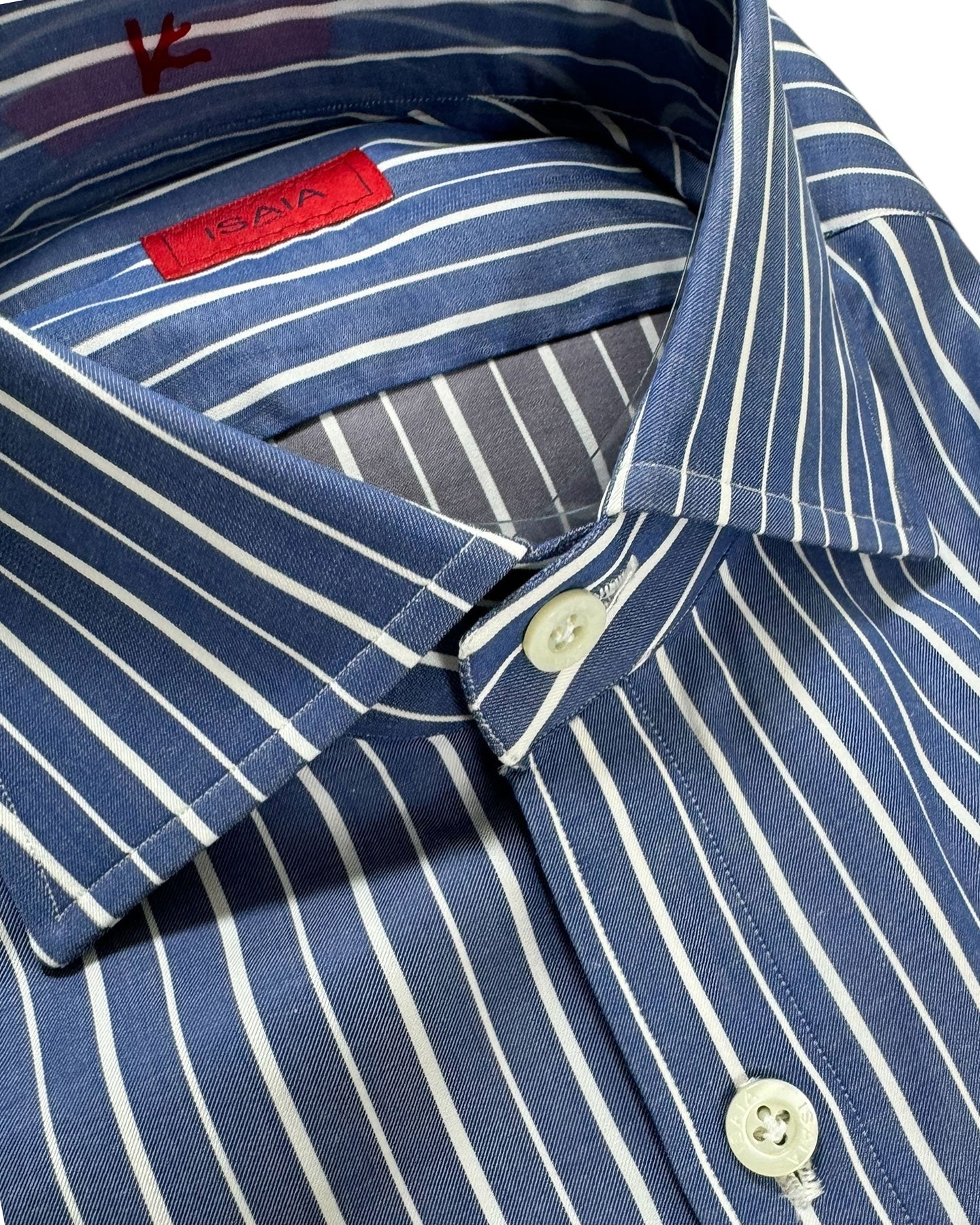 Isaia Shirt Dark Blue Stripes 
