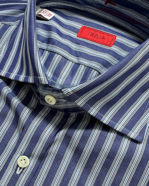 Isaia Shirt Dark Blue Stripes