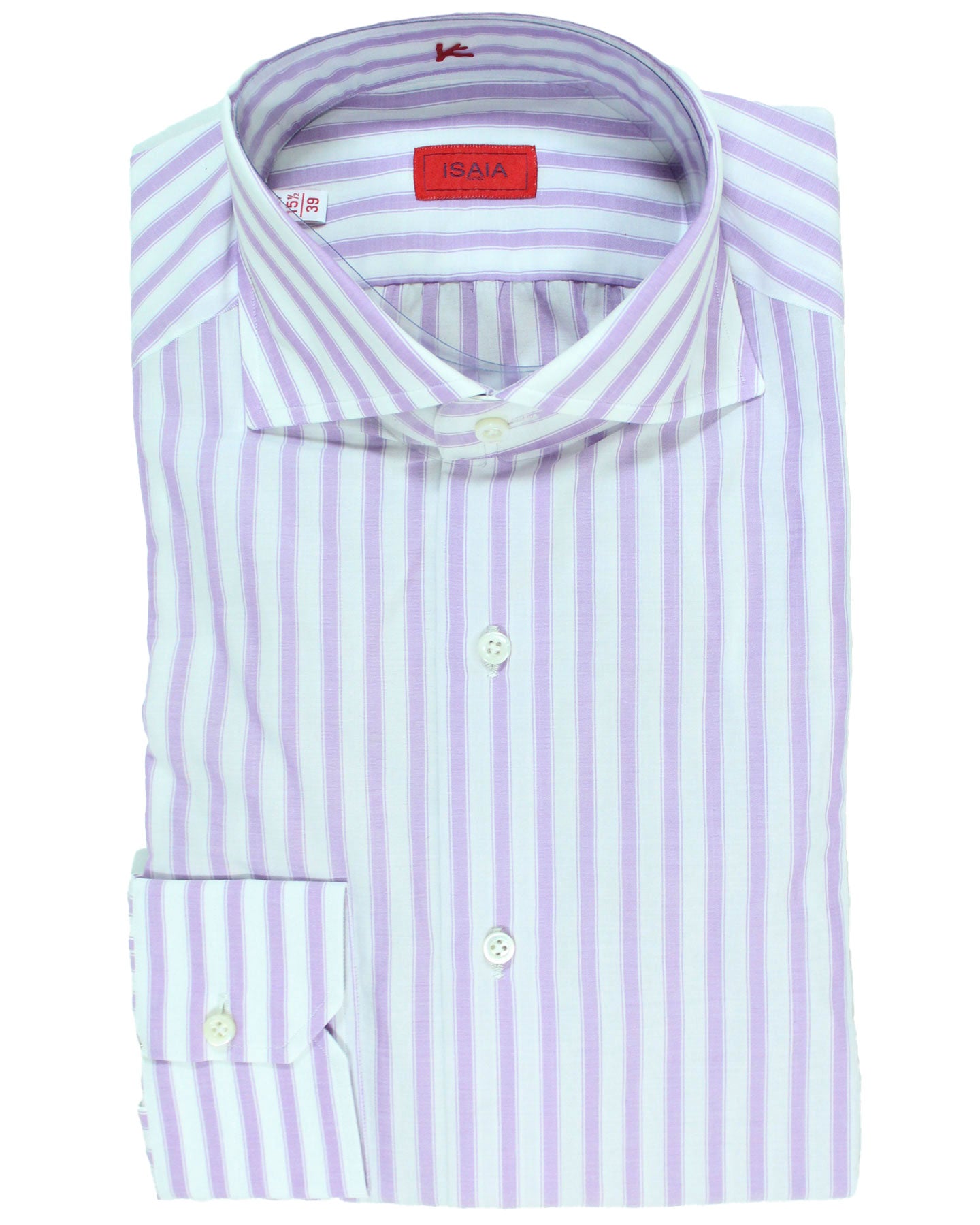 Isaia Dress Shirt Lilac White Stripes 39 - 15 1/2 Regular Fit