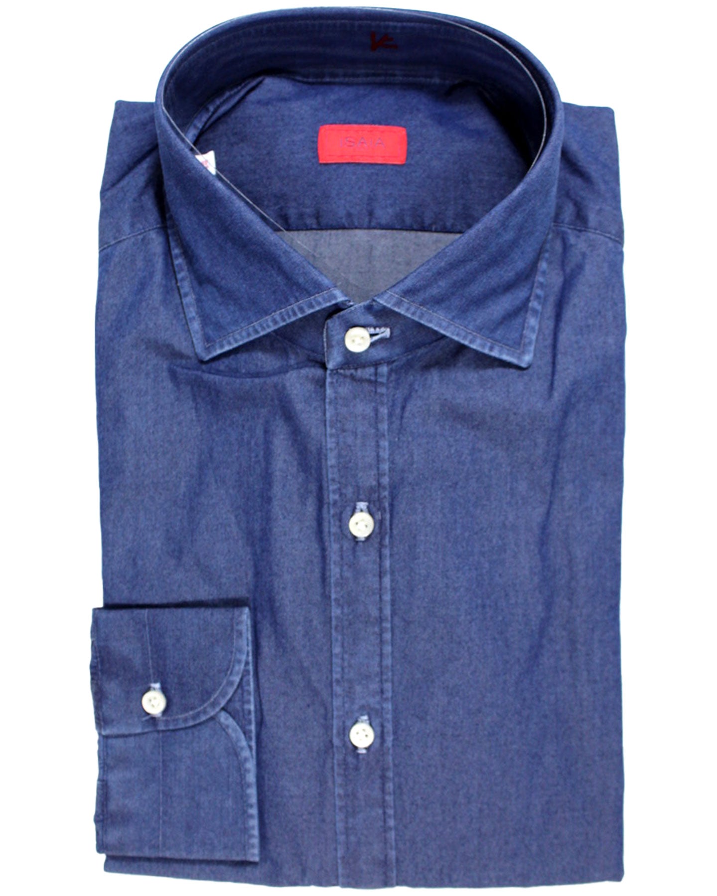 Isaia Shirt Denim Blue 44 - 17 1/3 Regular Fit