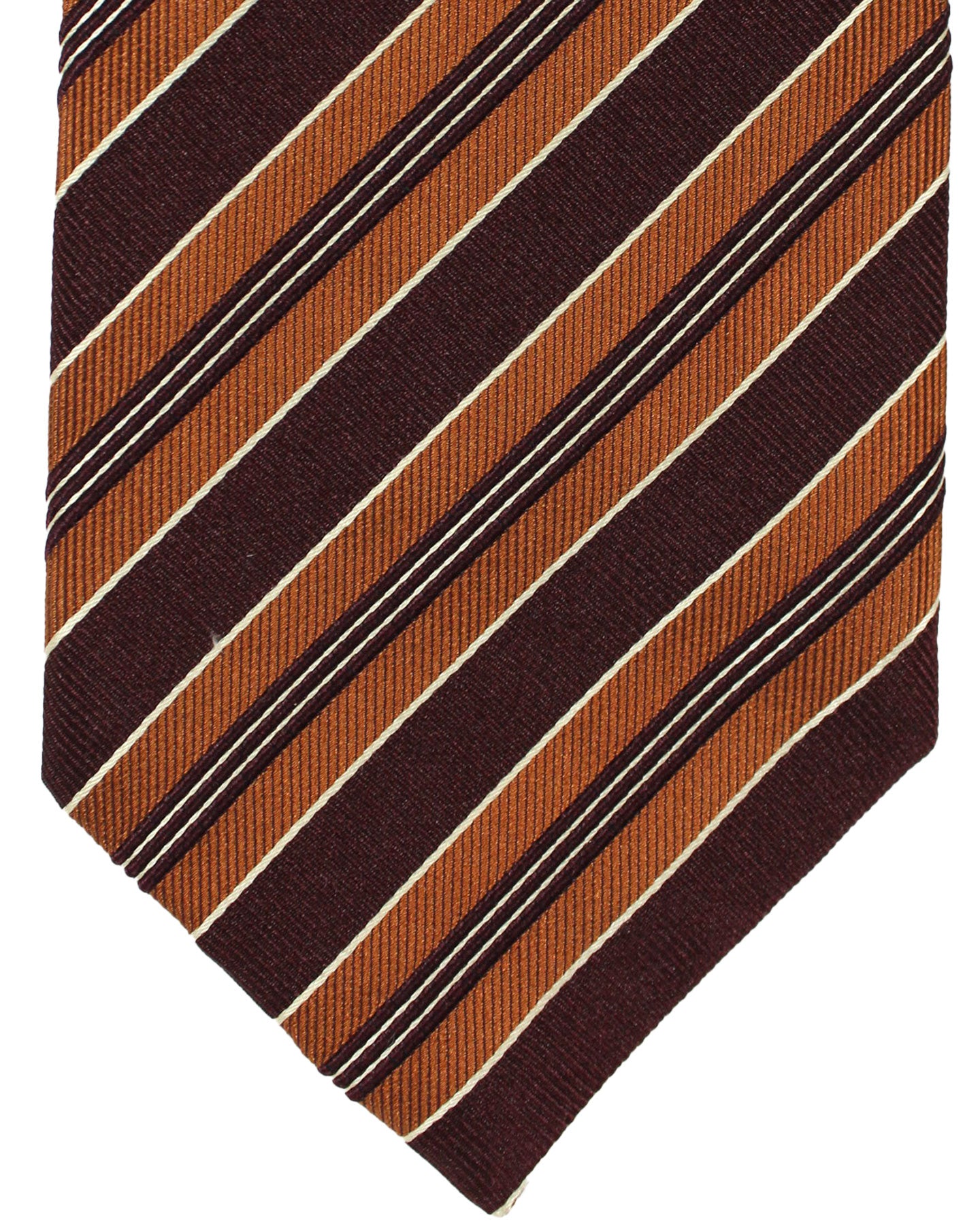 Isaia Tie Brown Maroon Stripes Design - Sartorial Silk Tie