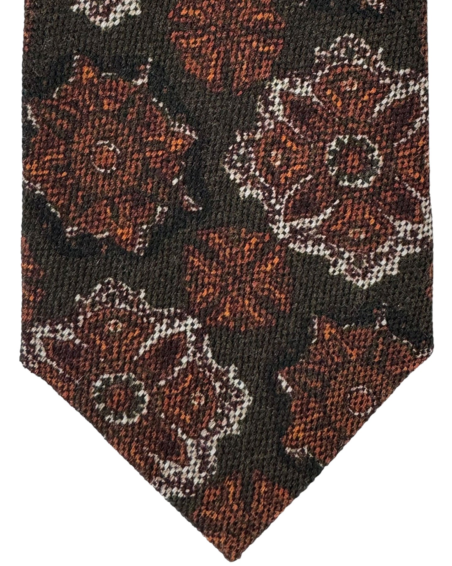 Isaia Tie Brown Floral Design - Sevenfold Wool Silk Necktie