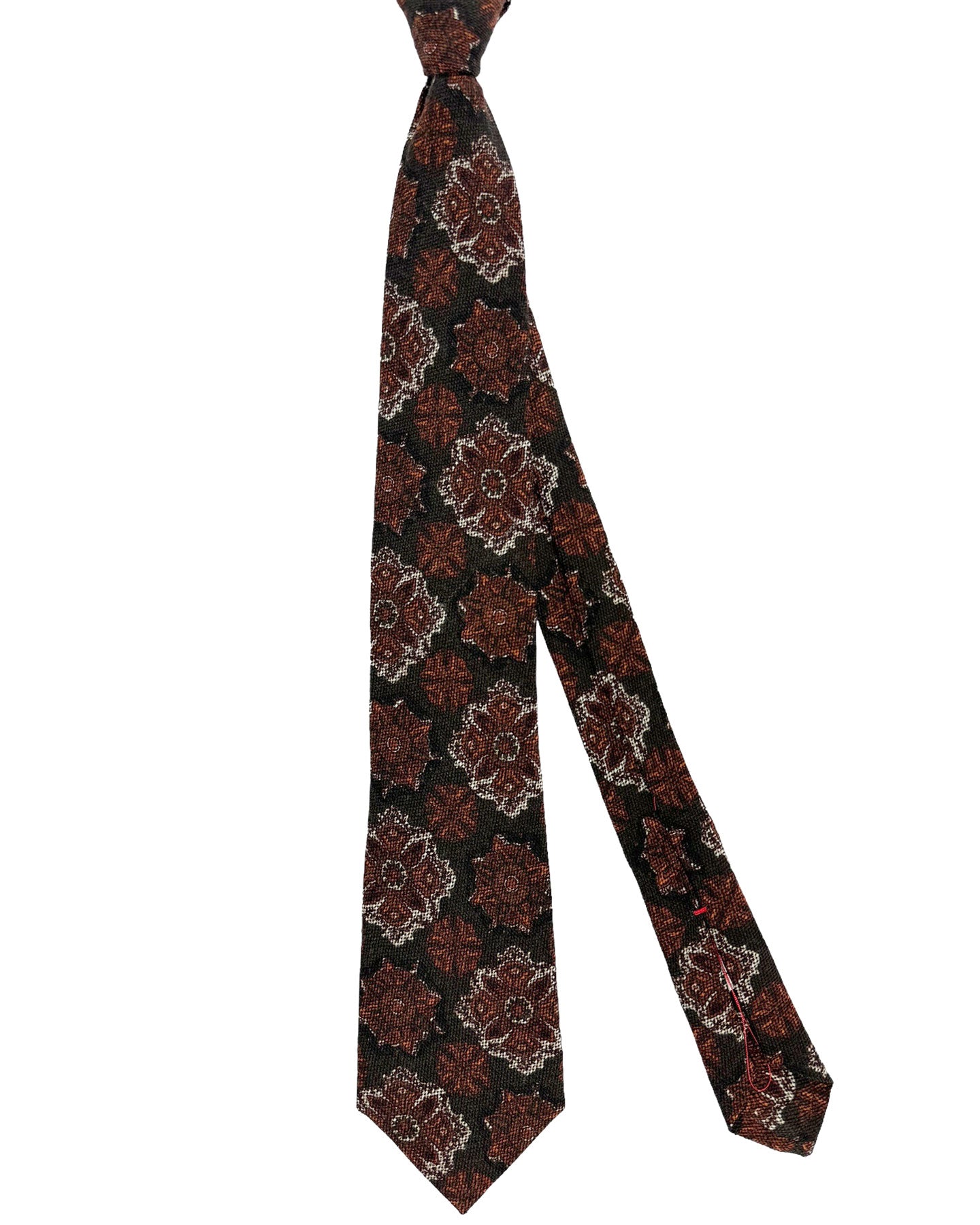 Isaia Tie Brown Floral Design - Sevenfold Wool Silk Necktie