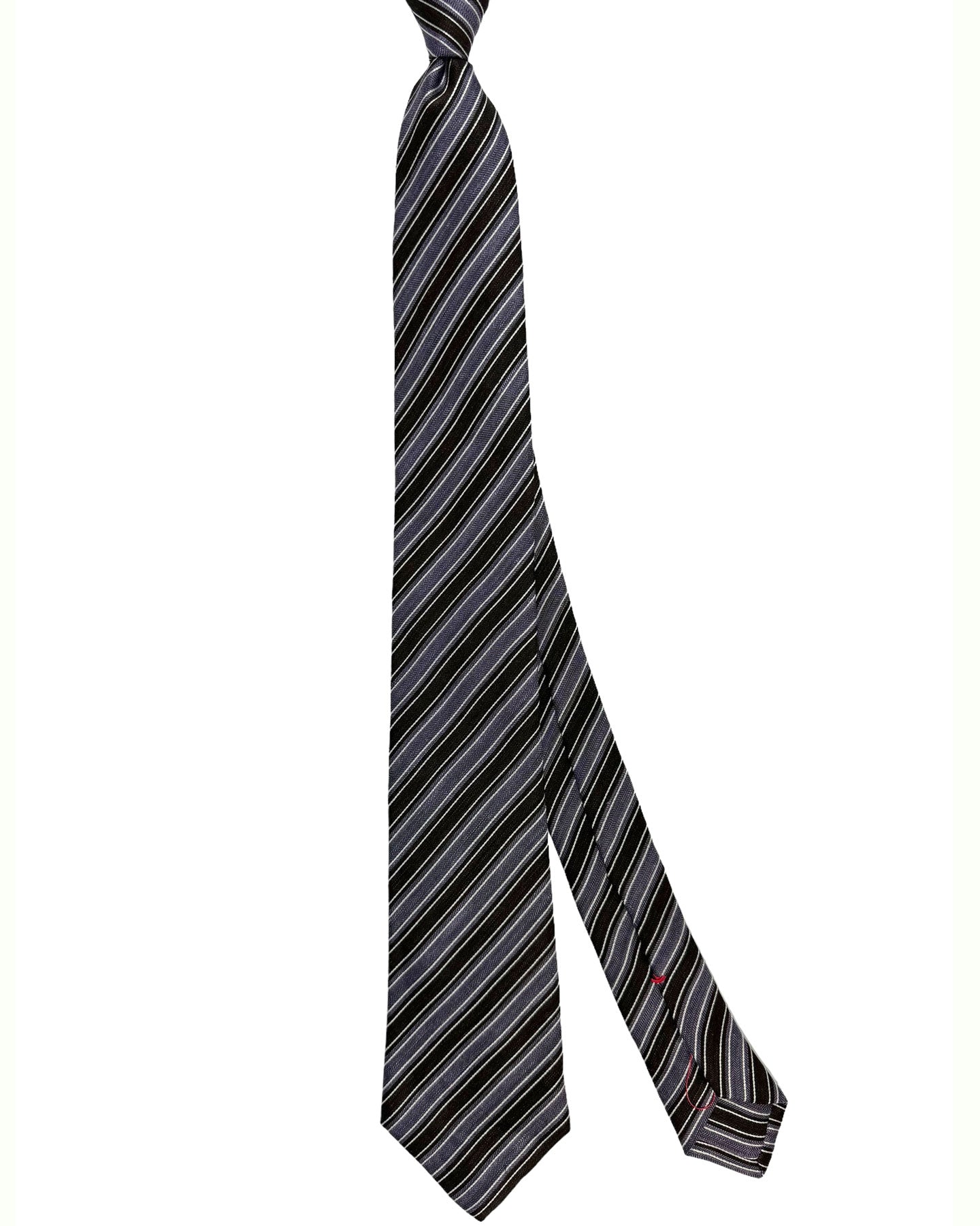 Isaia Tie Dark Brown Purple Stripes Design - Sevenfold Linen Silk Necktie