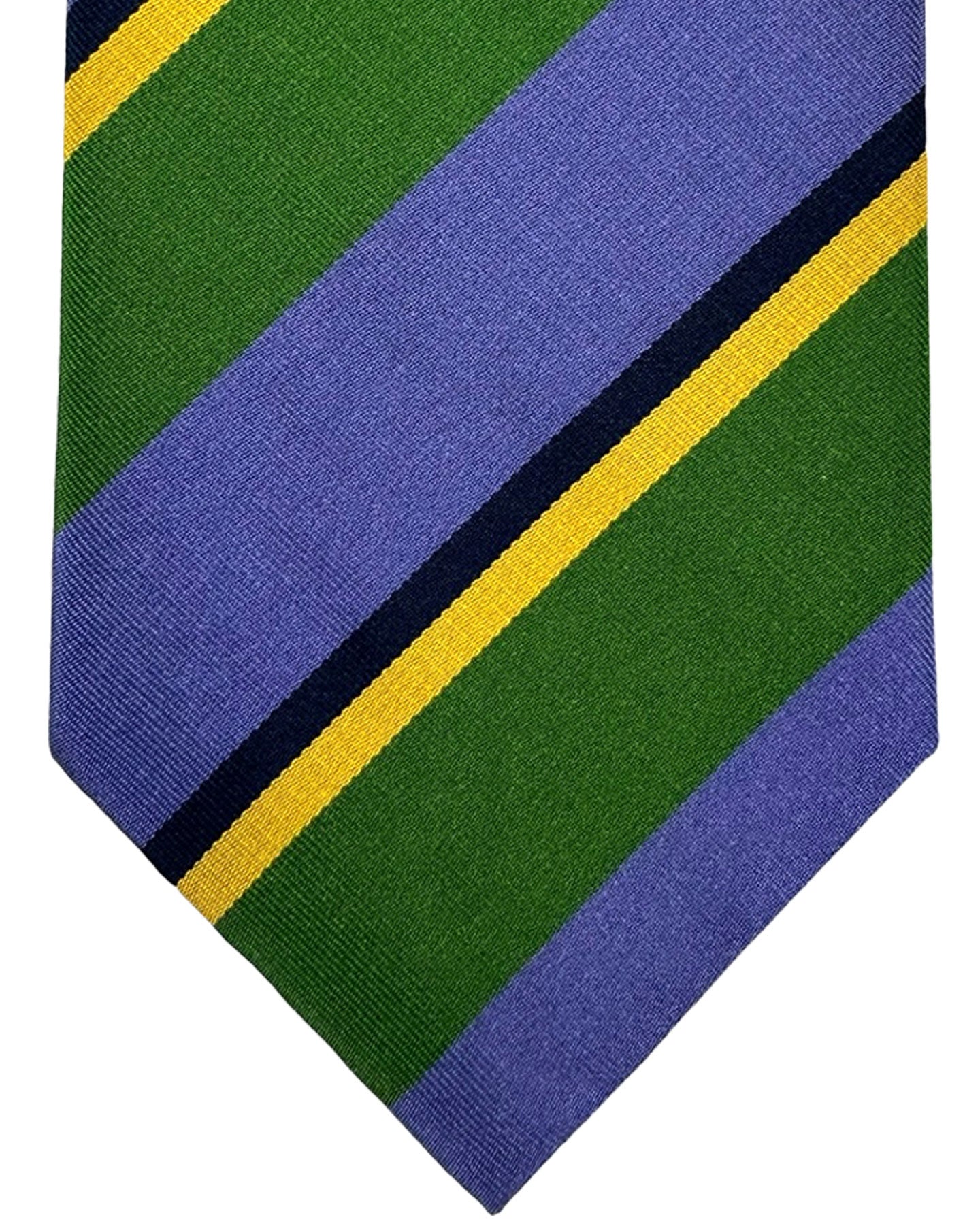 Isaia Tie Purple Green Yellow Stripes Design - Sartorial Silk Tie