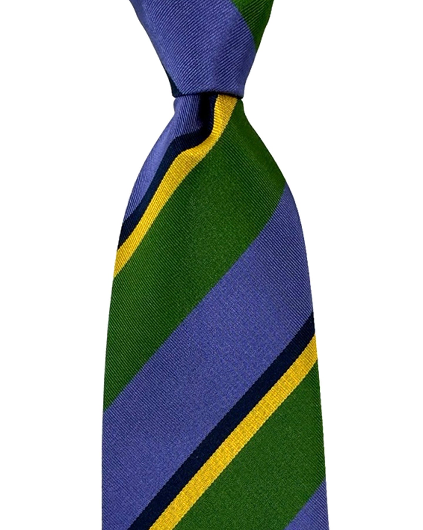 Isaia Tie Purple Green Yellow Stripes Design - Sartorial Silk Tie